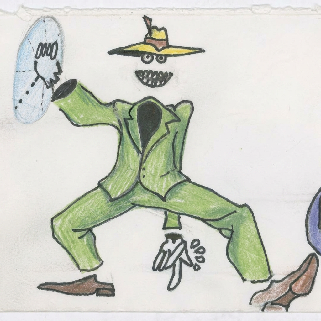 Hand drawn character pointing down